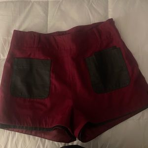 ASOS Burgundy Shorts with faux leather pockets and trim Women size 16